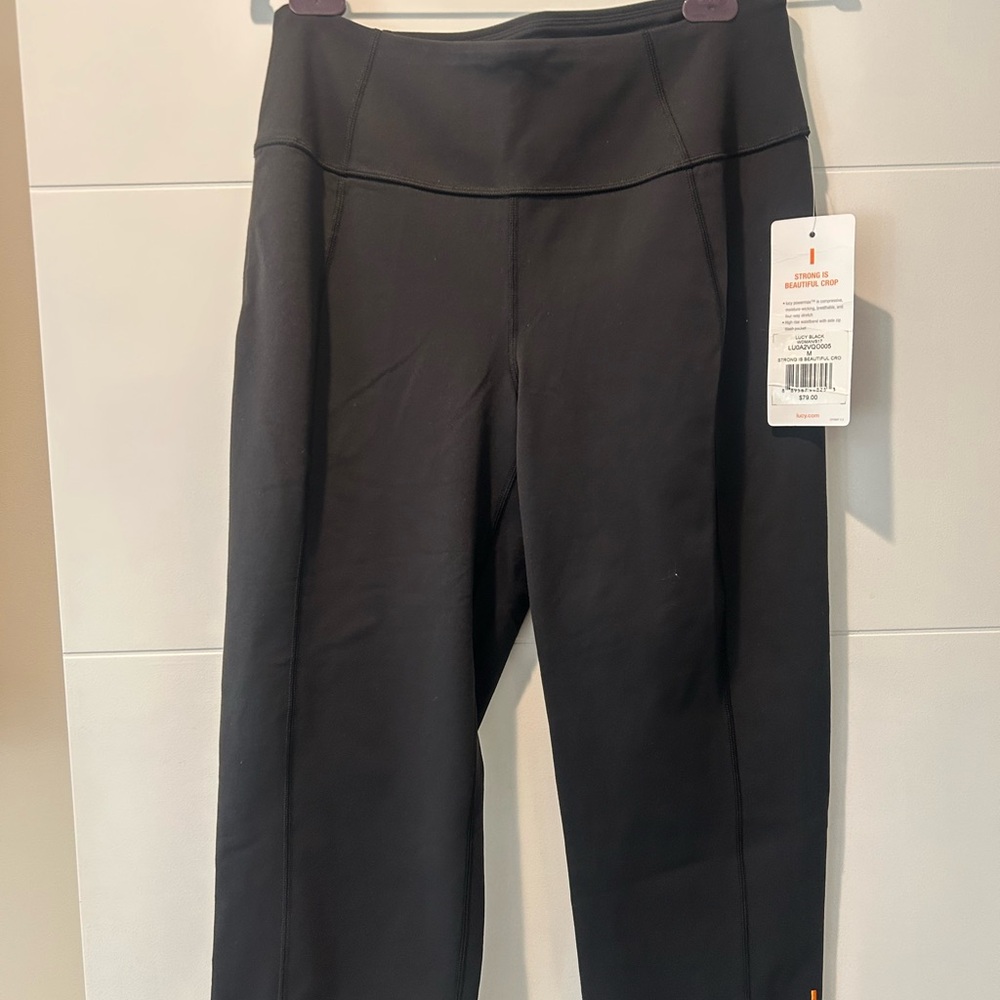 Lucy Strong is Beautiful Crop Black Leggings NWT
